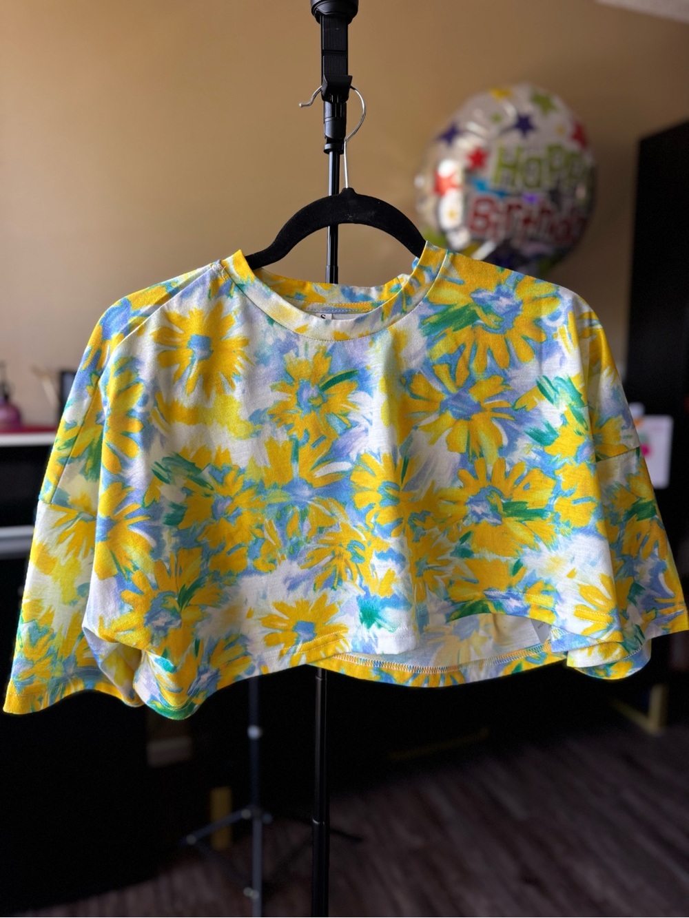 Yellow Floral Crop Top - Women